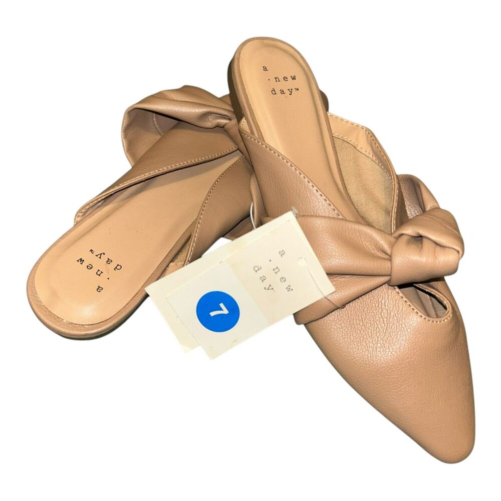 A New Day Nude Knot Mule Flats Pointed Toe Slip On Shoes Size 7